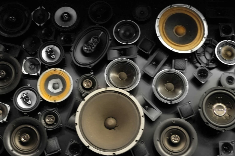 an array of different type of speakers