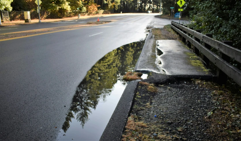 the large pond is running through the street