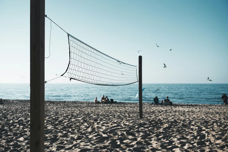 people sitting and standing on a beach near the ocean