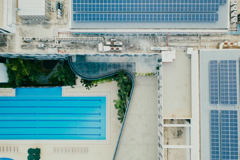 an overhead view of an outdoor swimming area