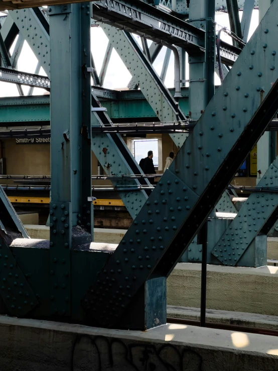 a person standing on top of the side of a bridge