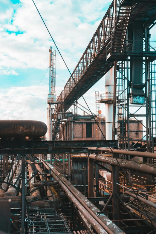 steel factory equipment on elevated rail and building