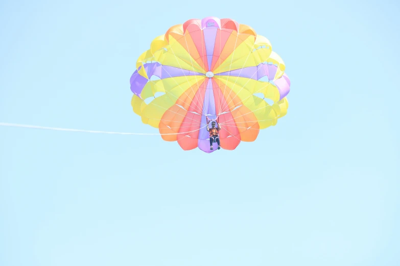 a person parasailing on a bright, sunny day