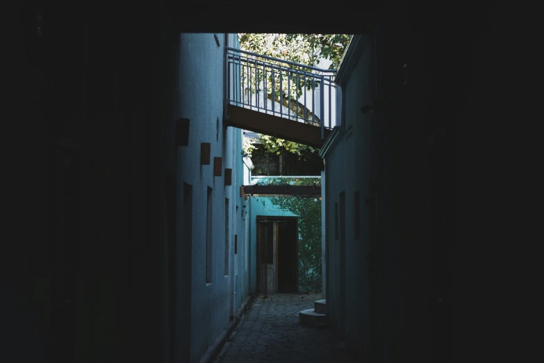 an old walkway is lit up by a bright light