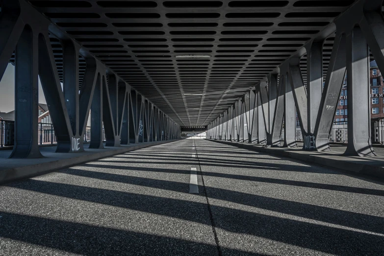 a long view of a walkway leading to several buildings