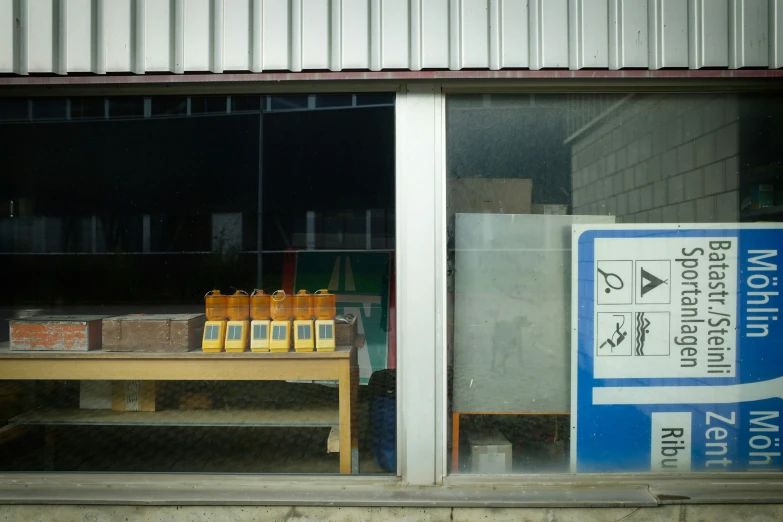 various items are displayed behind a glass window