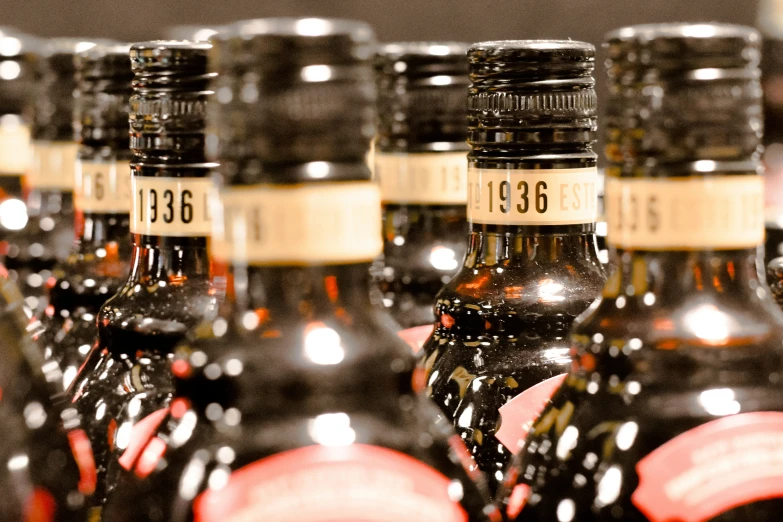 a close up view of some bottles of wine