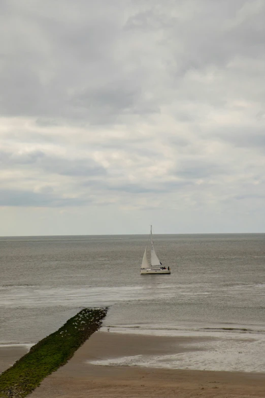 a sailboat in a body of water and a beach