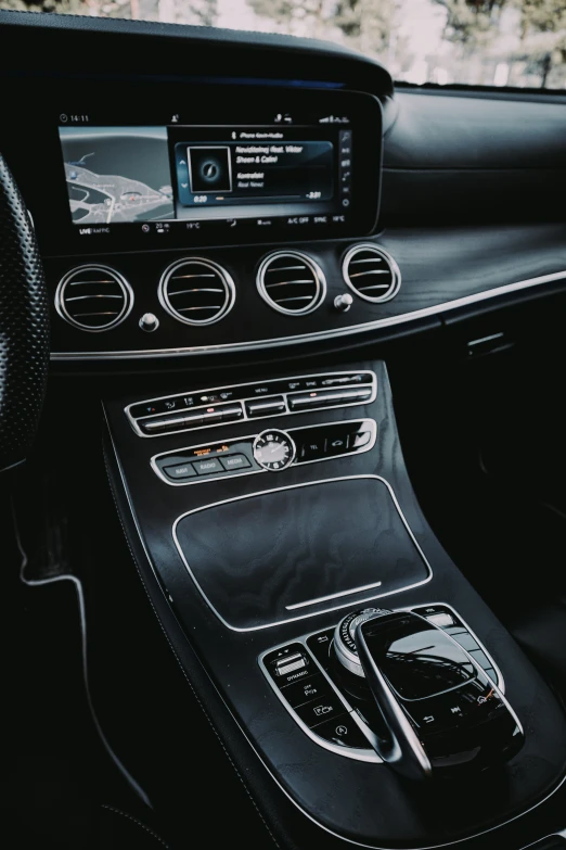 the dashboard of a mercedes car on display