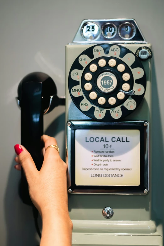 a person is pressing on an old style phone