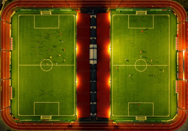 a high view of a soccer field from above