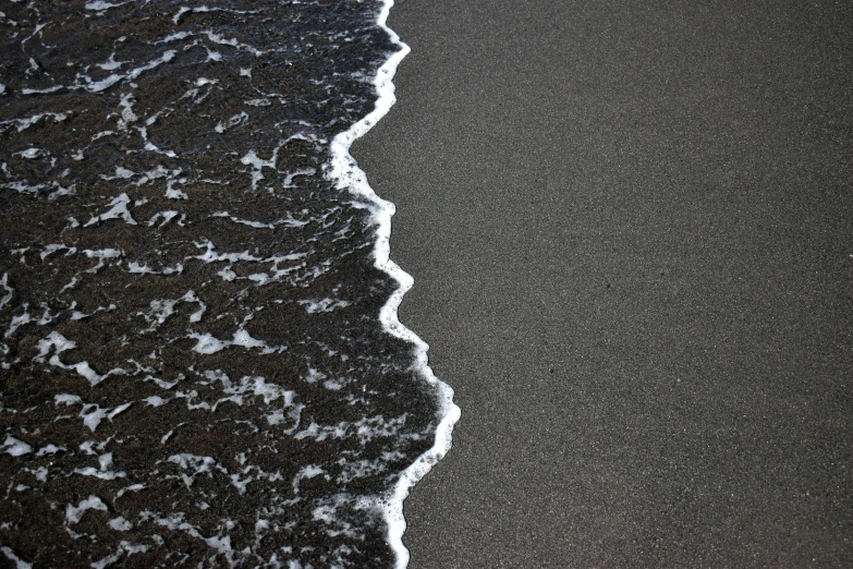 an image of waves washing into the black sand