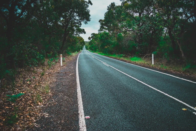 an empty empty street with two white poles