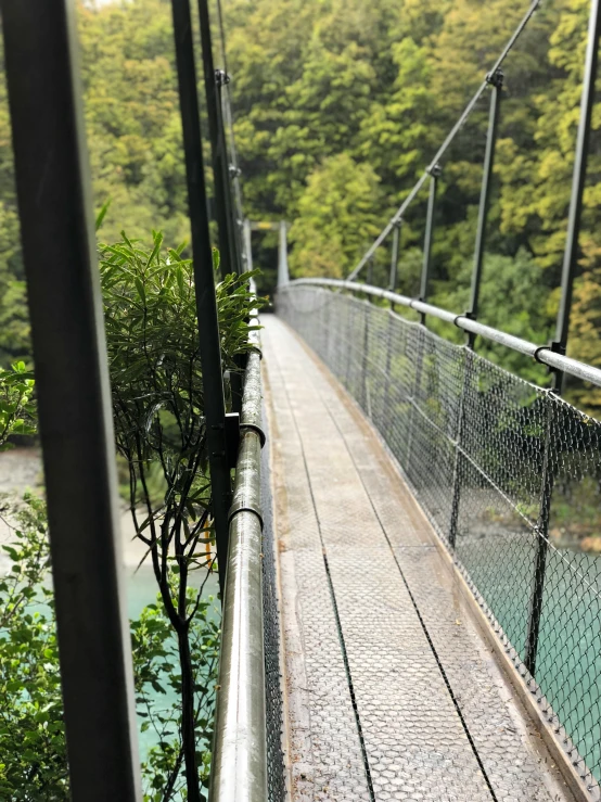 the bridge is connected to the water and has a railing