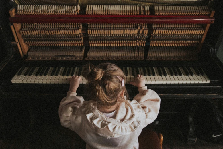 a little girl sitting at a piano playing music