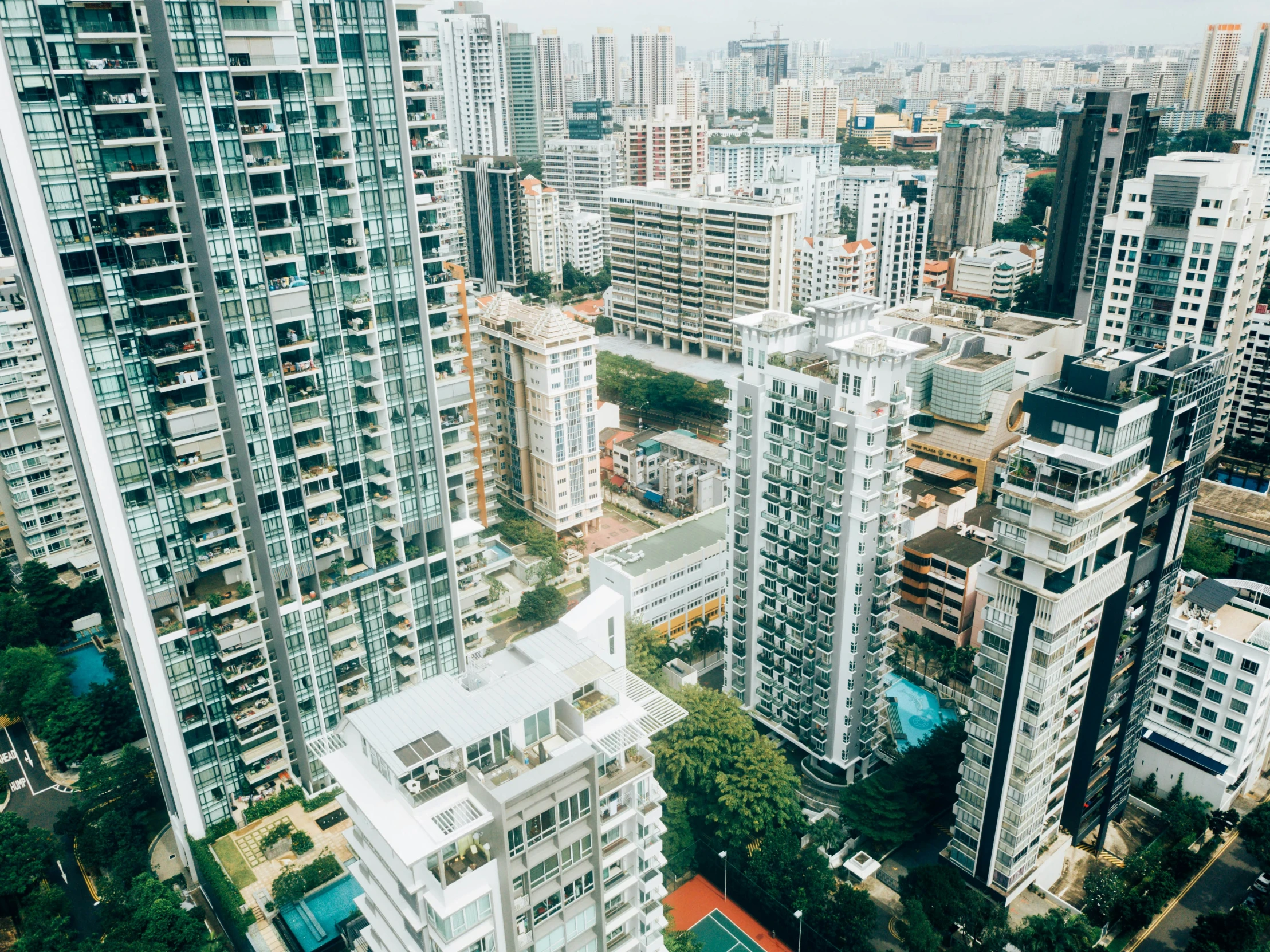 an aerial s of a city from a tall building