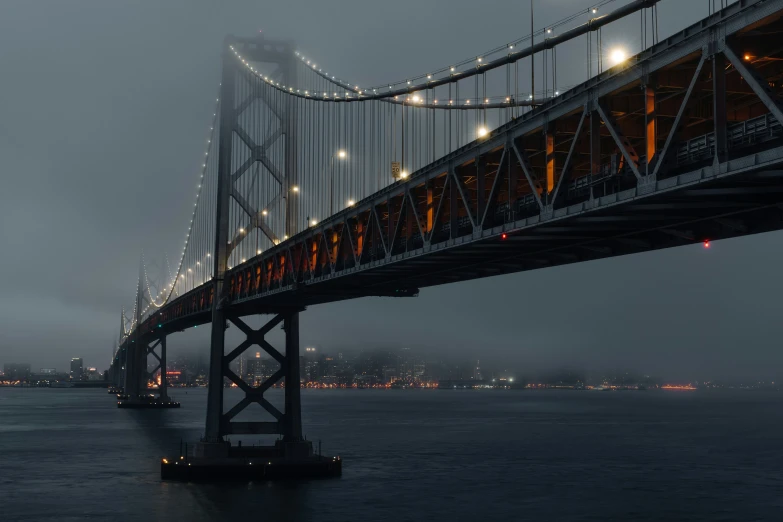 a long bridge on the side of a body of water