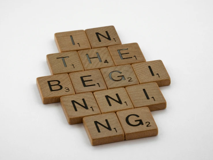 scrabble letters spelling into the words in the beginning