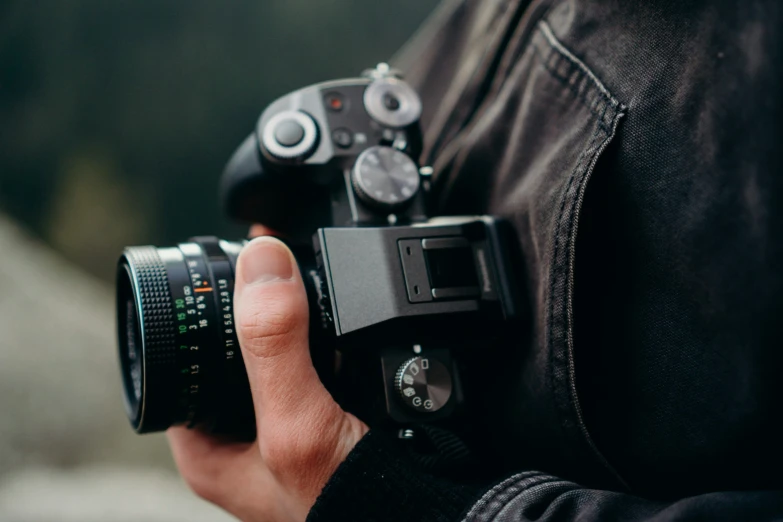 someone holding up a camera on their wrist