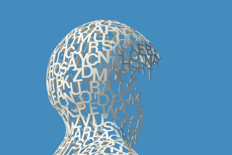 abstract profile picture of man with all letters on head