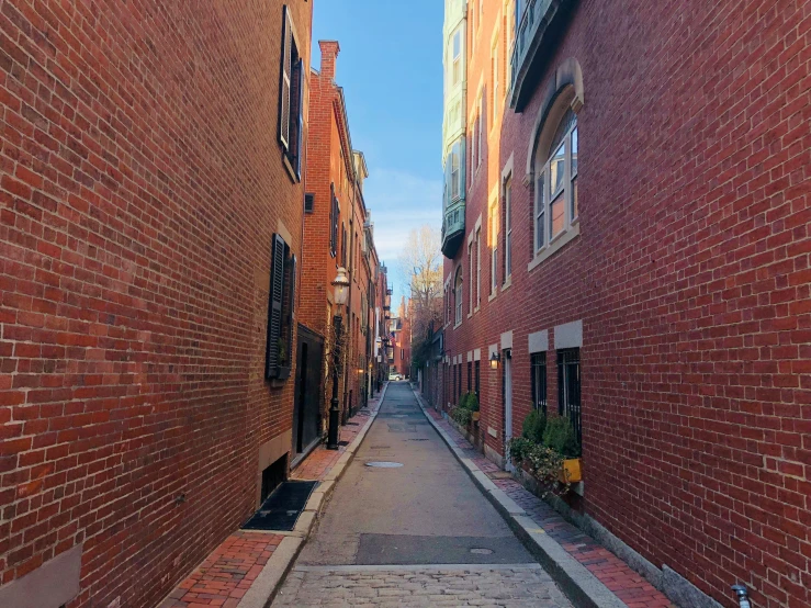 narrow brick alleys lead to a few shops