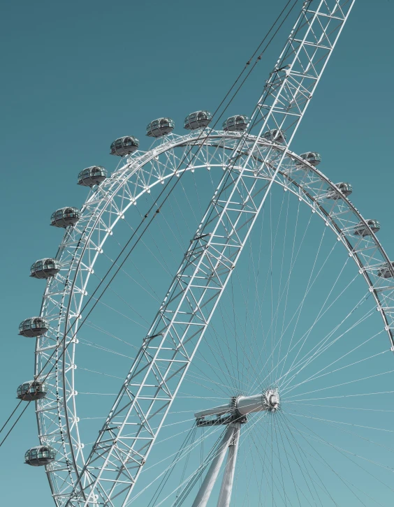 a large ferris wheel is set against the sky