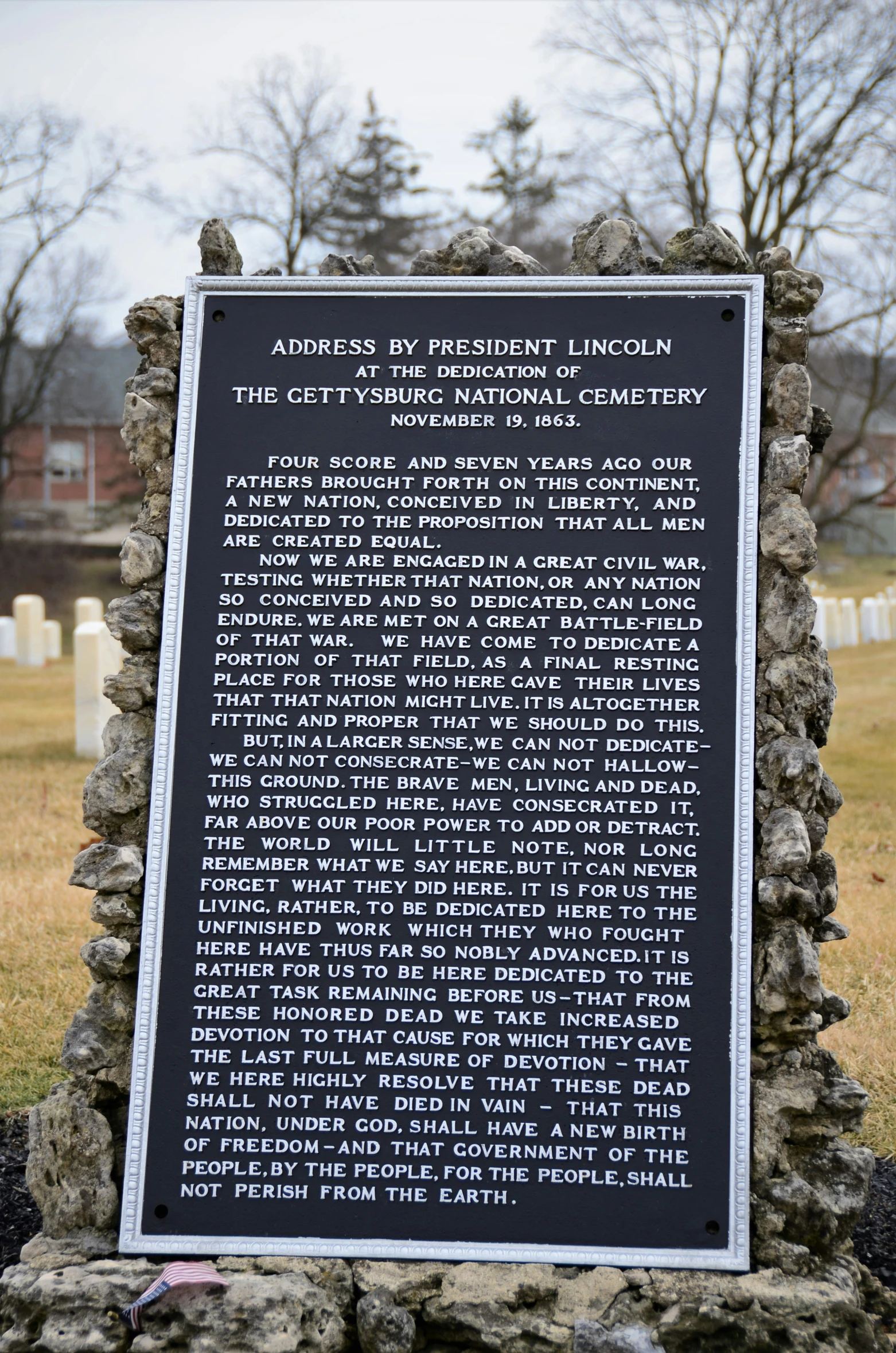 memorial sign at the site of the military cemetery