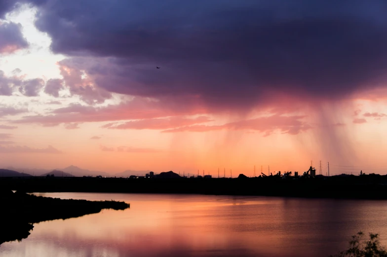 a sky filled with clouds above a lake