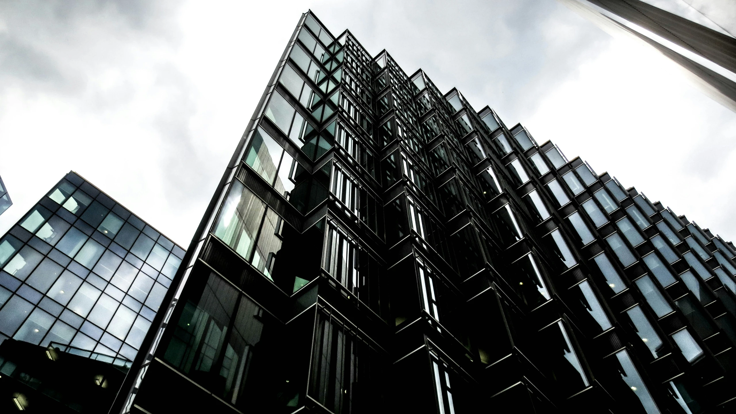 the top view of a large building from below