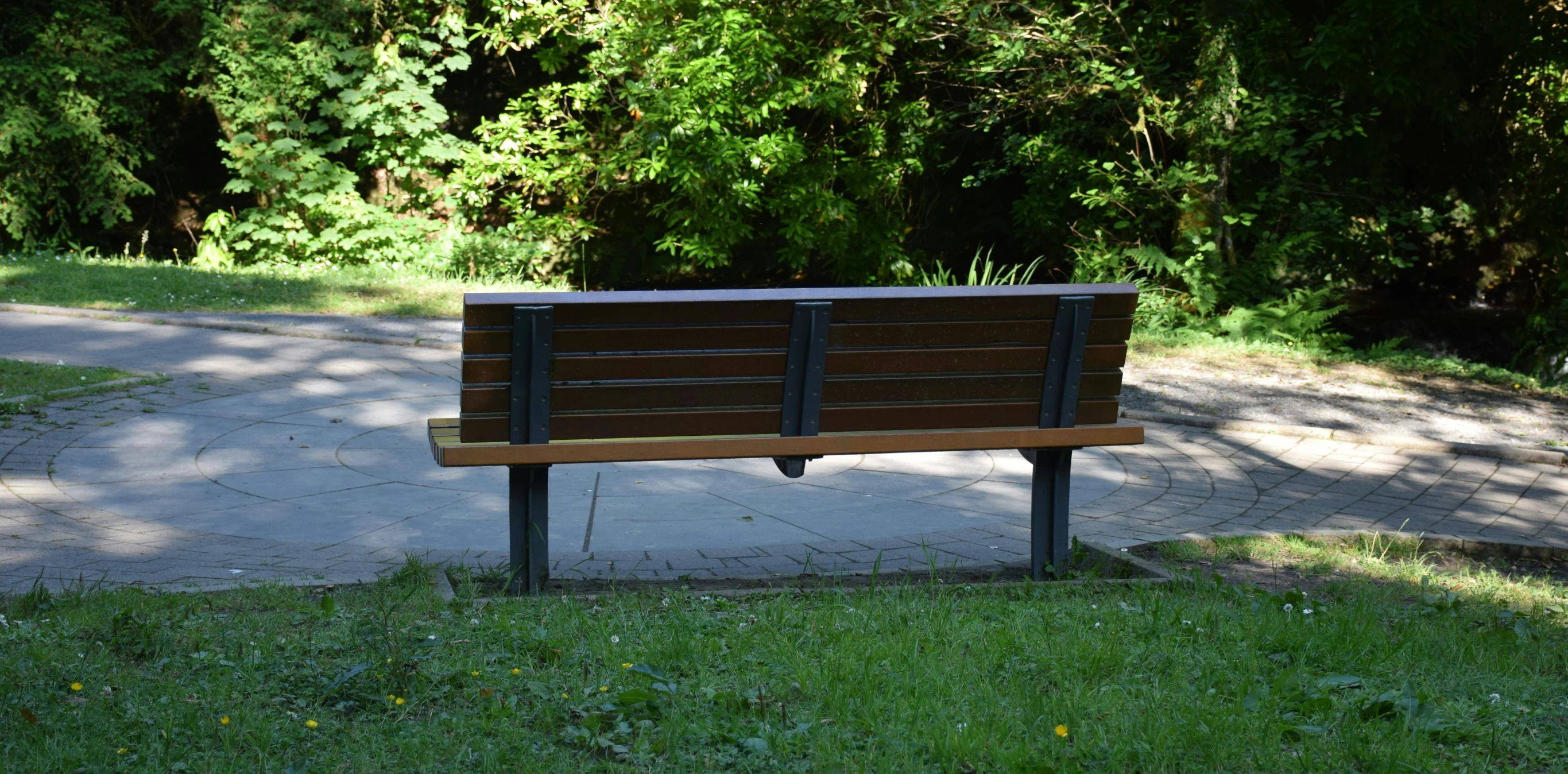 a wooden bench in the middle of a park