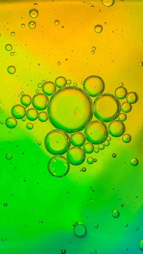 bubbles in oil, water and a bright green and yellow