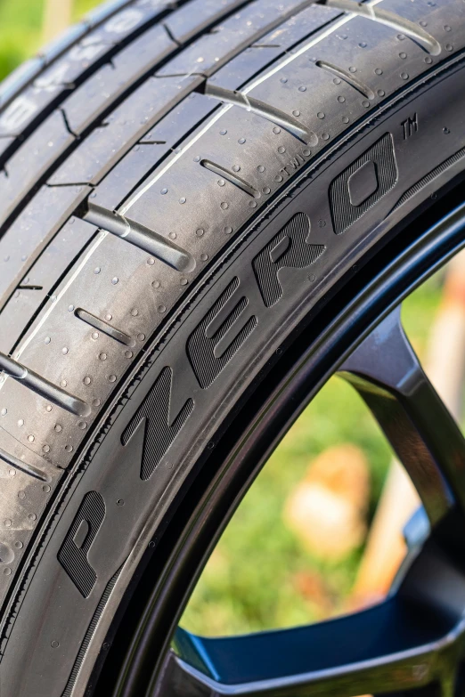 this is a closeup s of the tire on a car