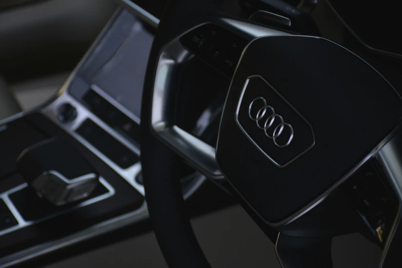 the steering wheel inside an automobile showing the new technology