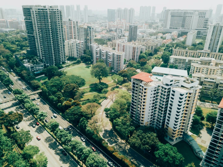 an overhead view of a city from above