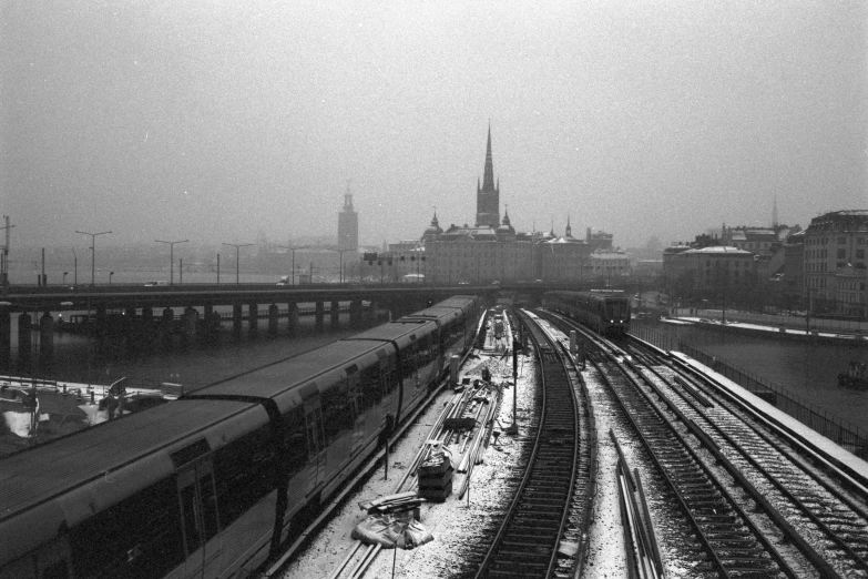 a black and white po of a train station