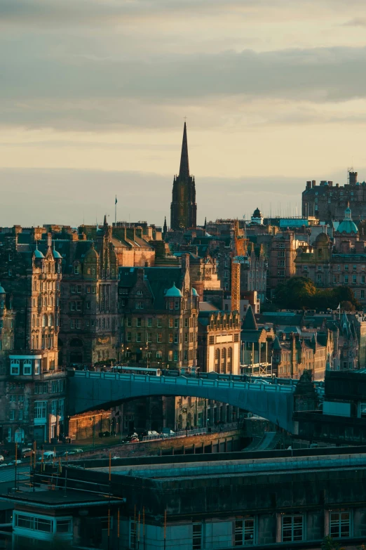 the skyline of a large city is shown from a distance