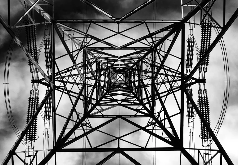 an electrical tower with a very high overhead view
