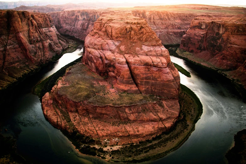 an aerial view of the bend in the canyon