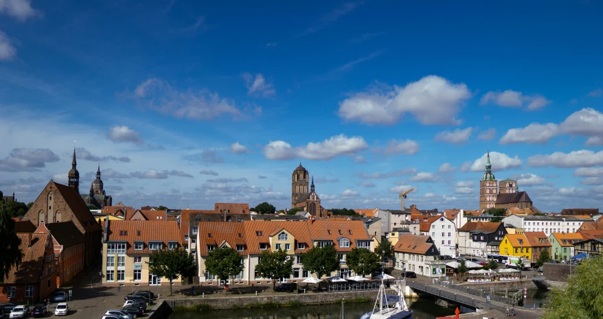 the city is lined with many different buildings