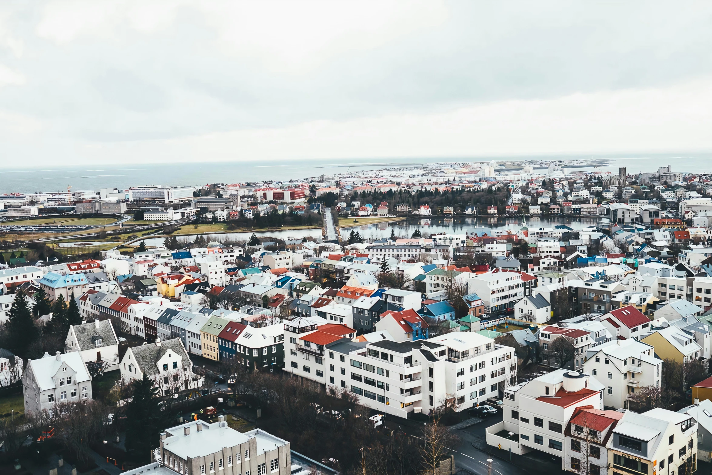 the top view of the city, which contains many colorful buildings