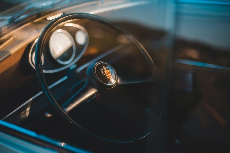 view of steering wheel from inside a car