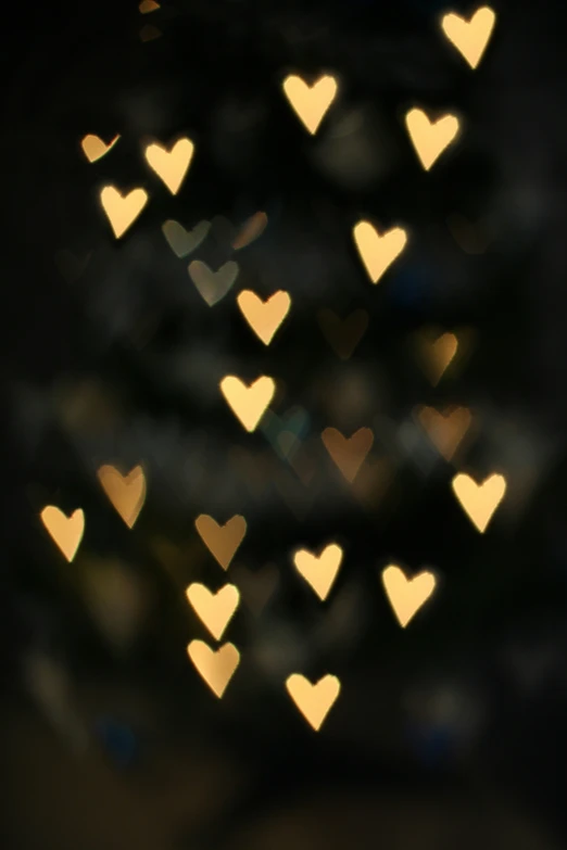 a blurry po of hearts shaped by small lights