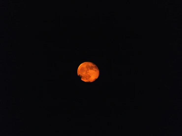 a bright orange moon seen through the sky