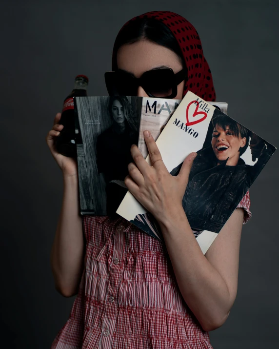 the woman is wearing all of the books