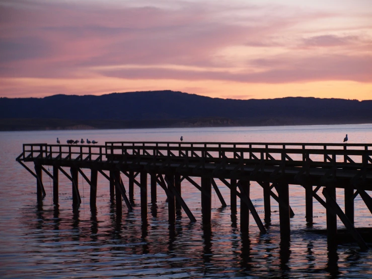 people walk on the pier as the sun is setting