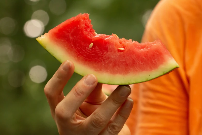 a young child holding a piece of watermelon