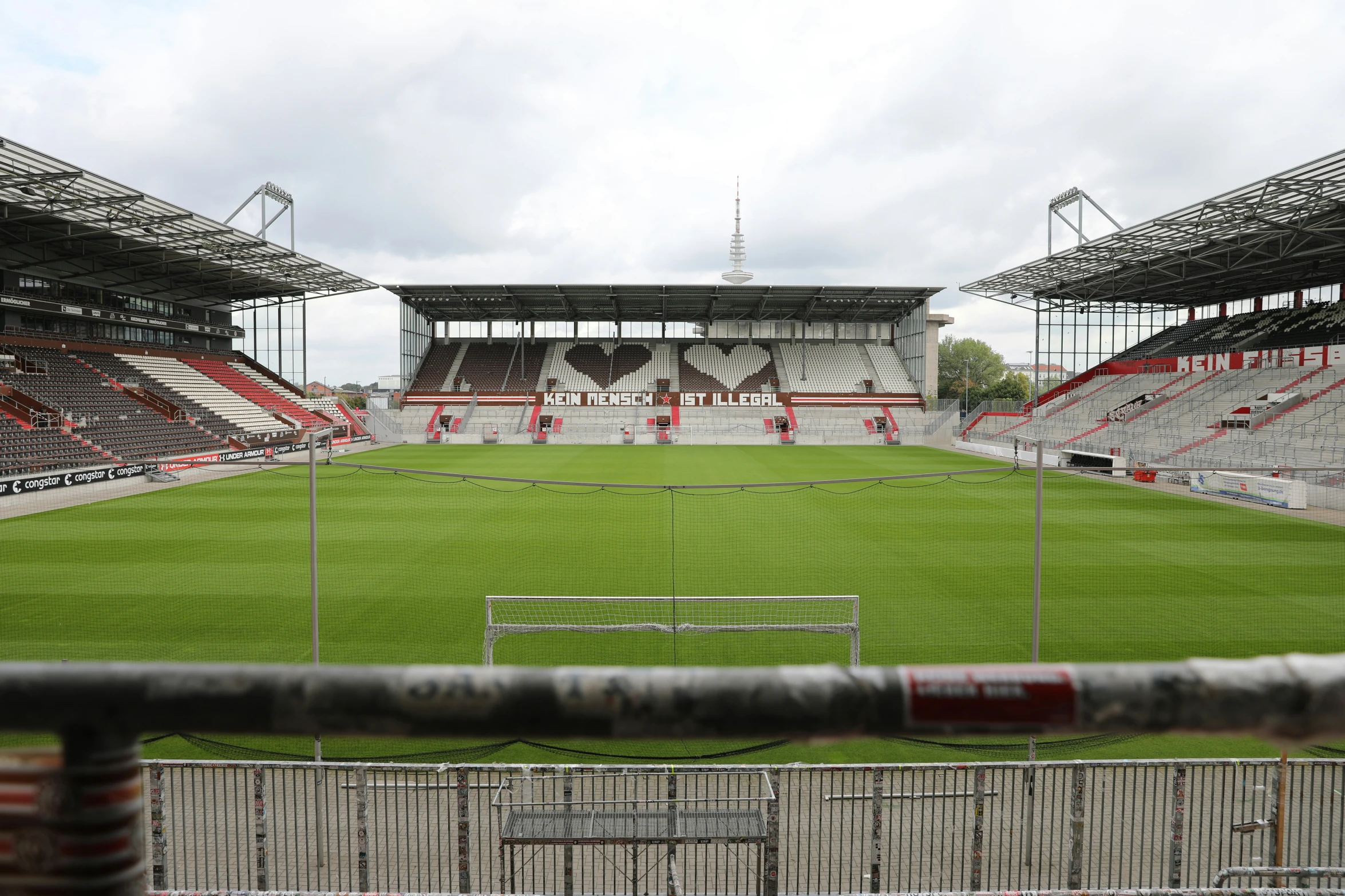 the field at a soccer stadium that is empty