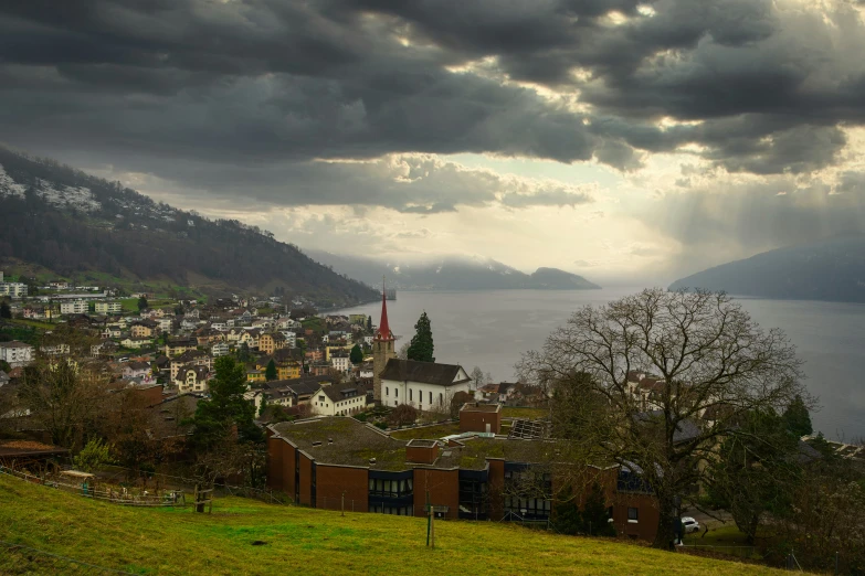 a picturesque village on a scenic shore