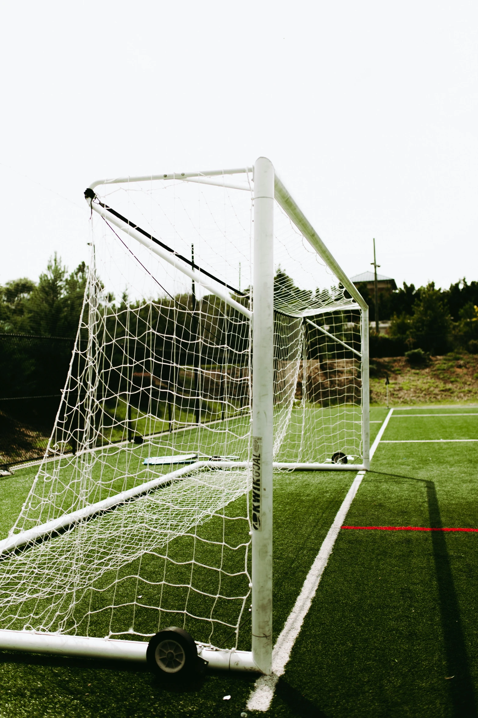 a soccer goal is set up on the field