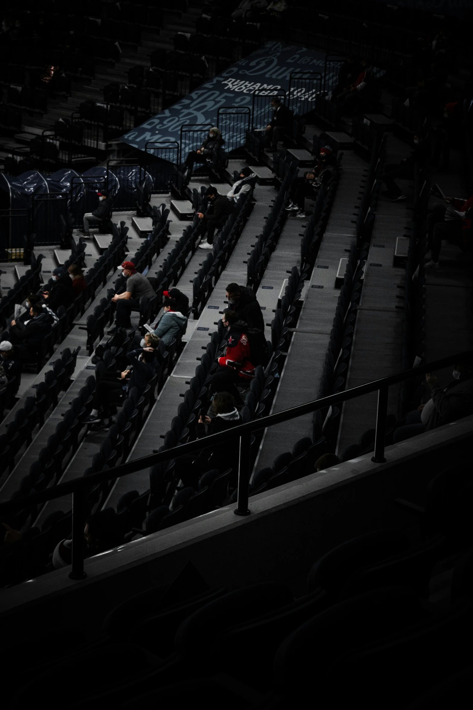 a black and white po of a stadium filled with fans